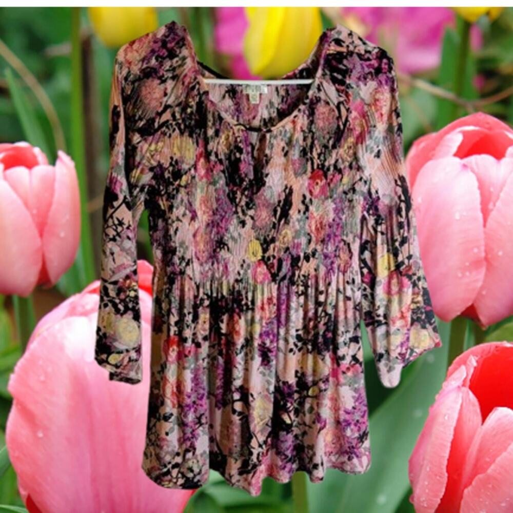 Spense medium long bell sleeves floral polyester multi color woman's blouse.